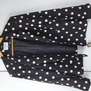 Kasper  Womens Black & White Polka-dot Open Blazer Suit Jacket Preppy Sz.16